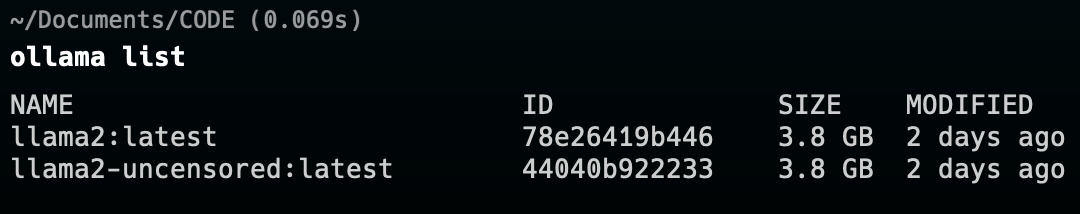 ollama list command